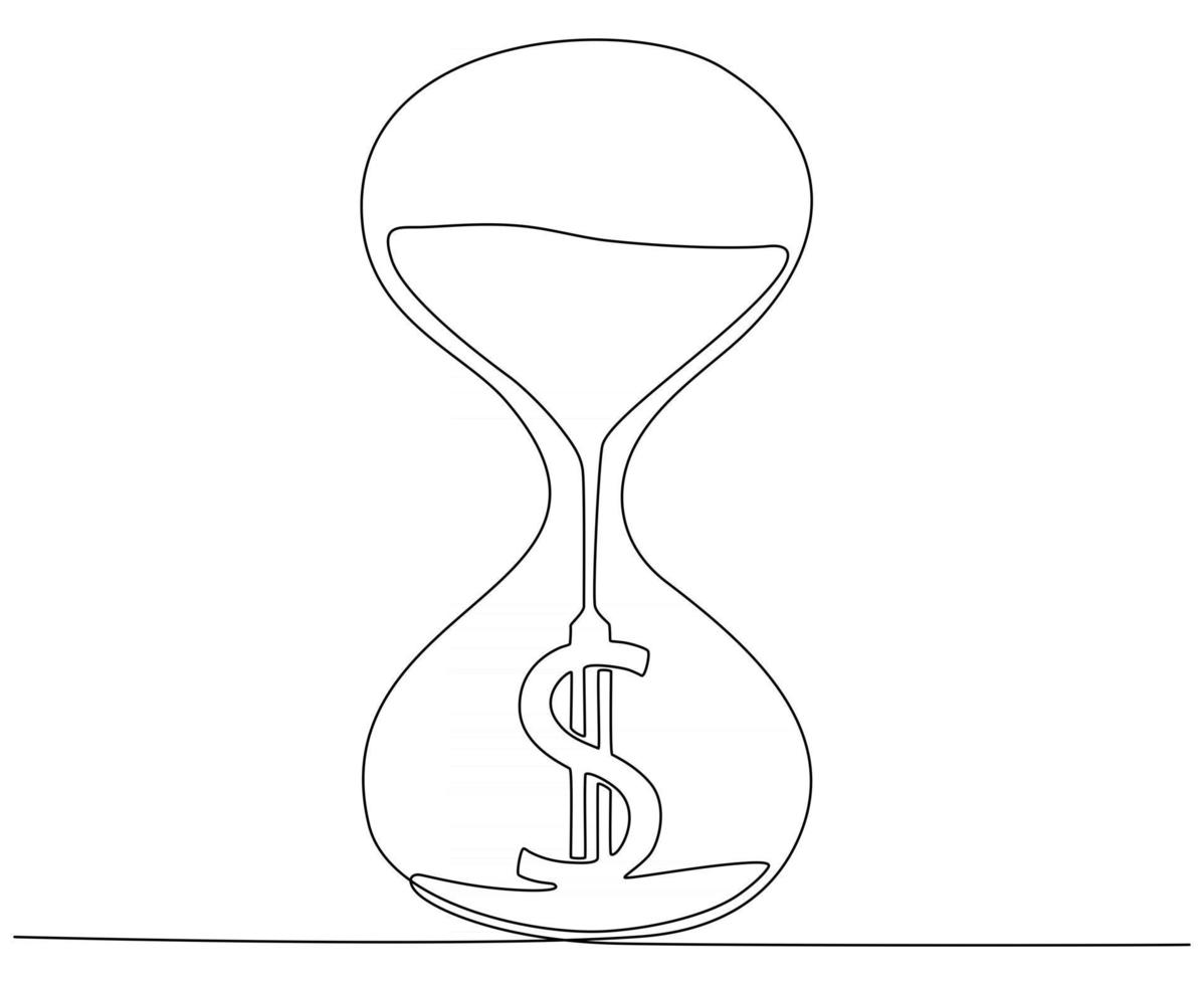 continuous line drawing of hourglass with dollar sign vector illustration