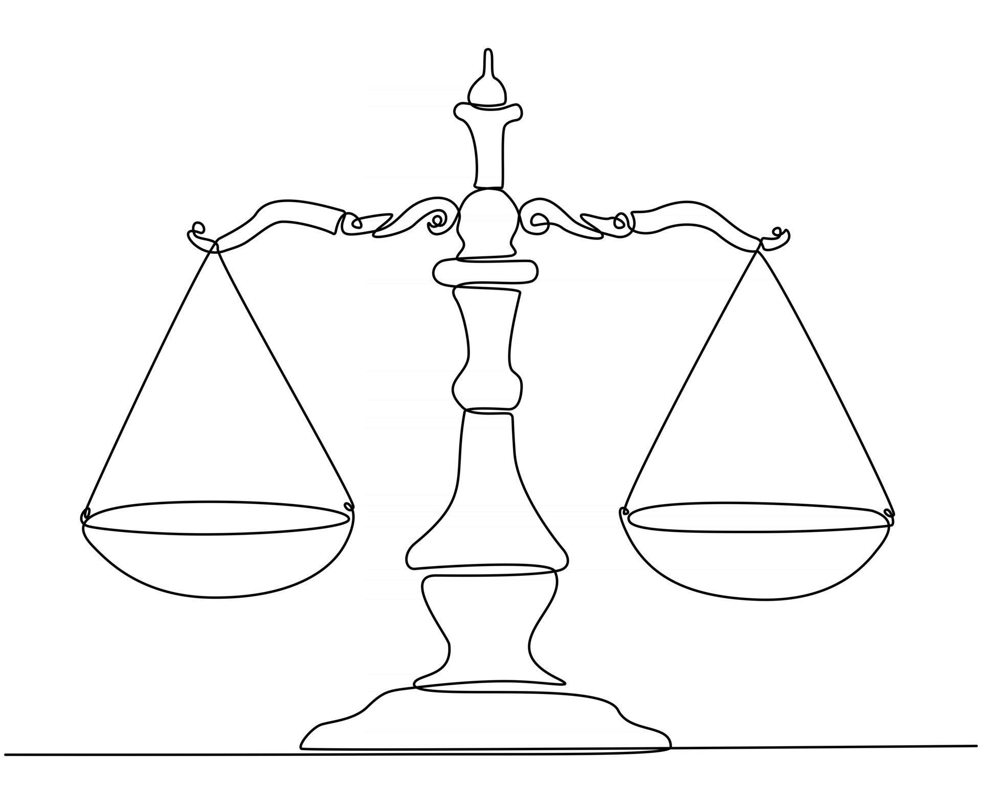 Continuous line drawing of court scales symbol vector illustration ...