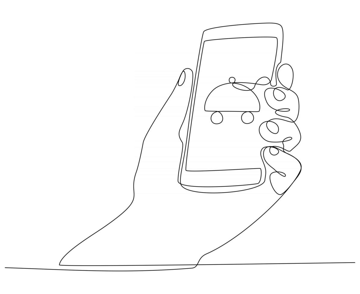 continuous line drawing of smartphone ordering food vector illustration