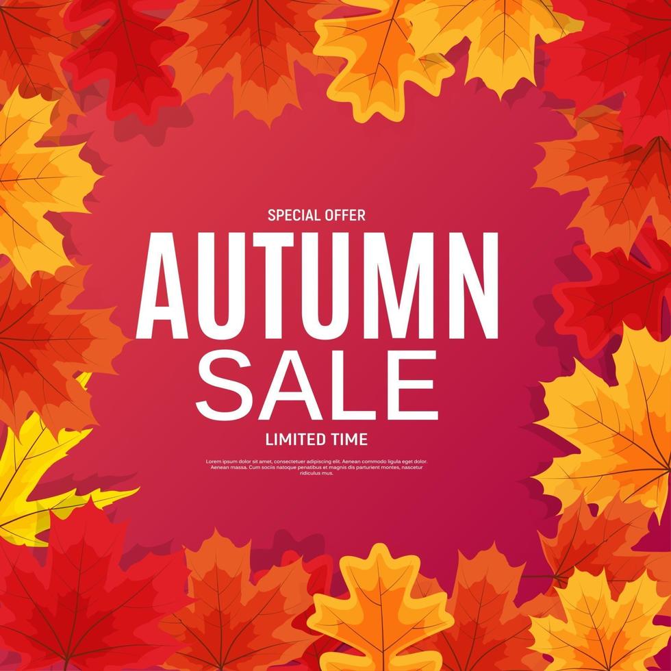 Shiny Autumn Leaves Sale Banner. Business Discount Card. Vector Illustration