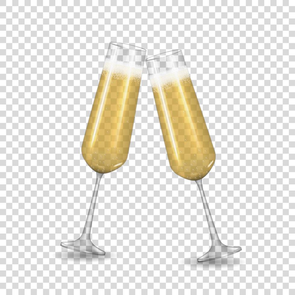 Realistic 3D champagne Golden Glass Icon isolated on transparent background. Vector Illustration EPS10