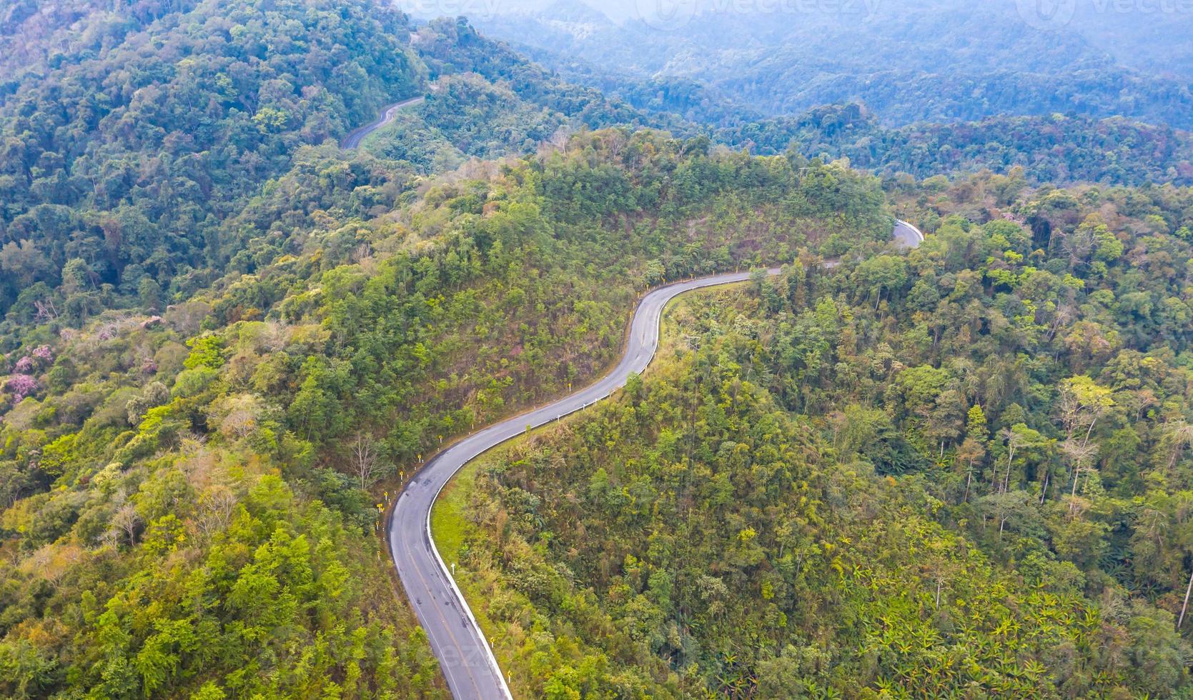 Road view on the mountain from above photo