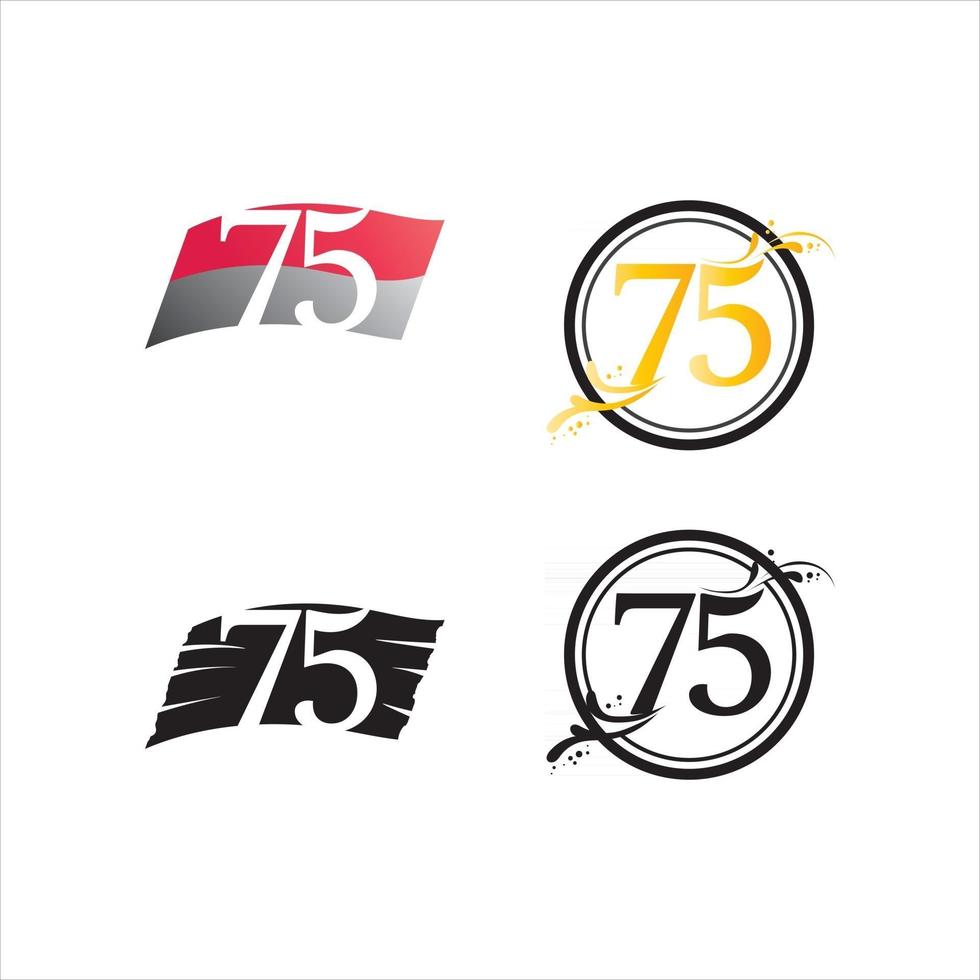 number 75 logo design and concept with flag logo design set vector