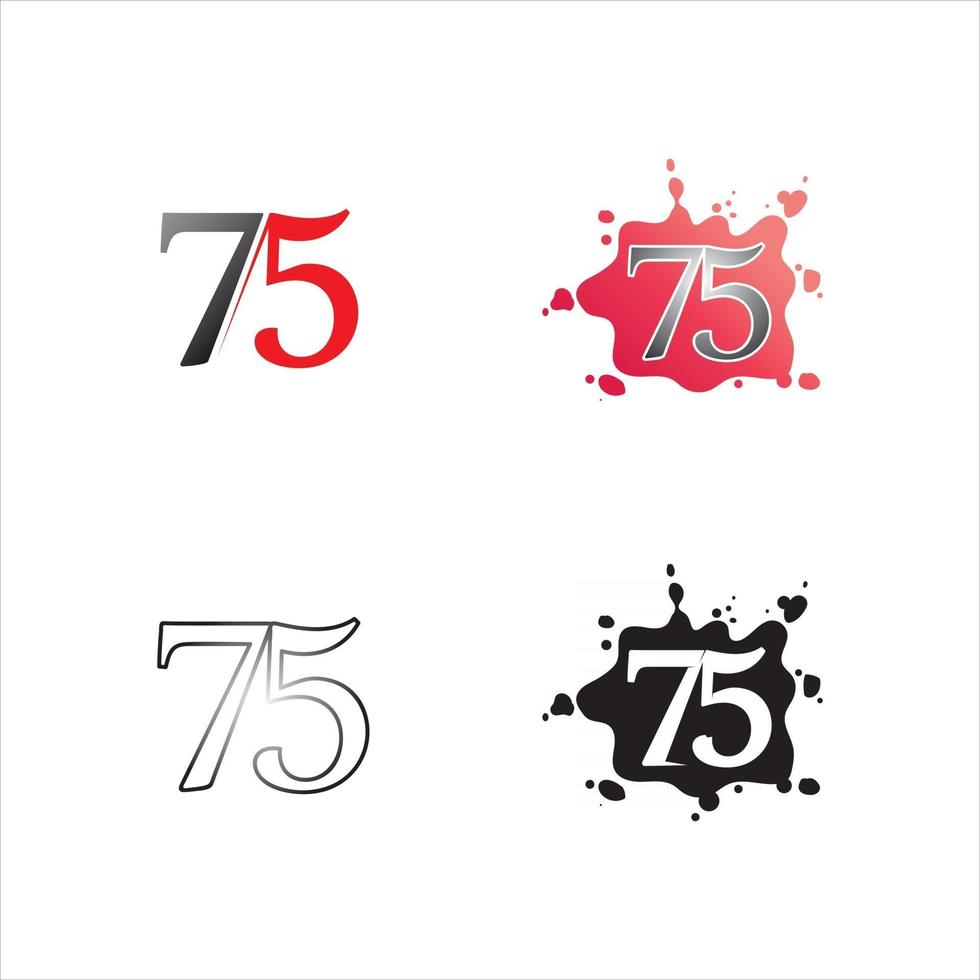 number 75 logo design and concept with flag logo design set vector
