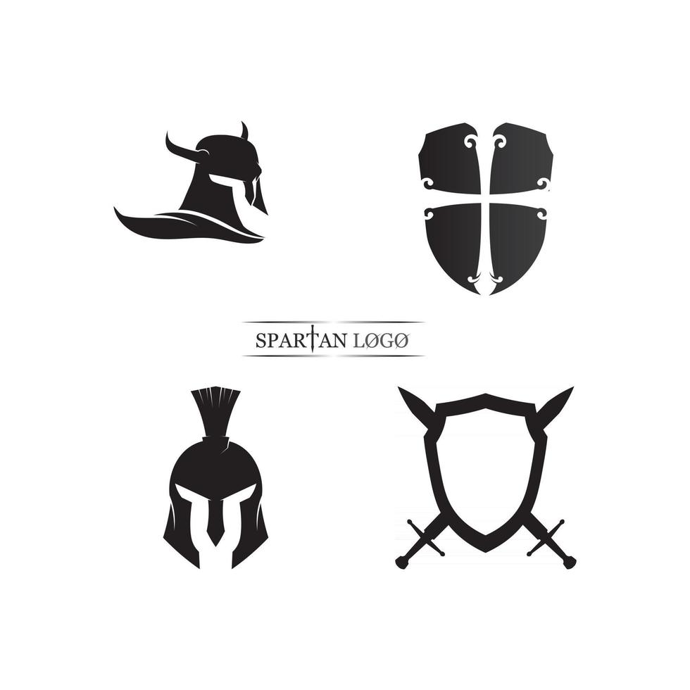 casco espartano plantilla de logotipo conjunto de logotipo de caballero conjunto de iconos de armas y propiedad soldado vector