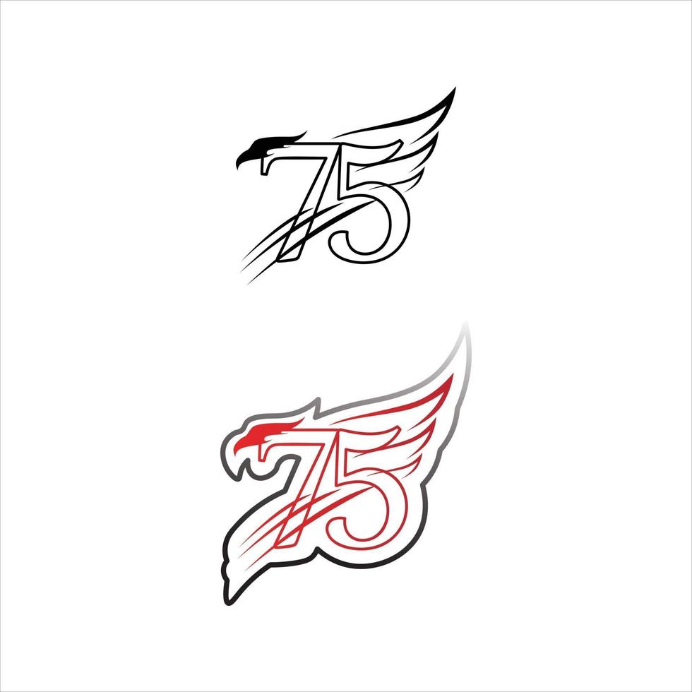 number 75 logo design and concept with flag logo design set vector