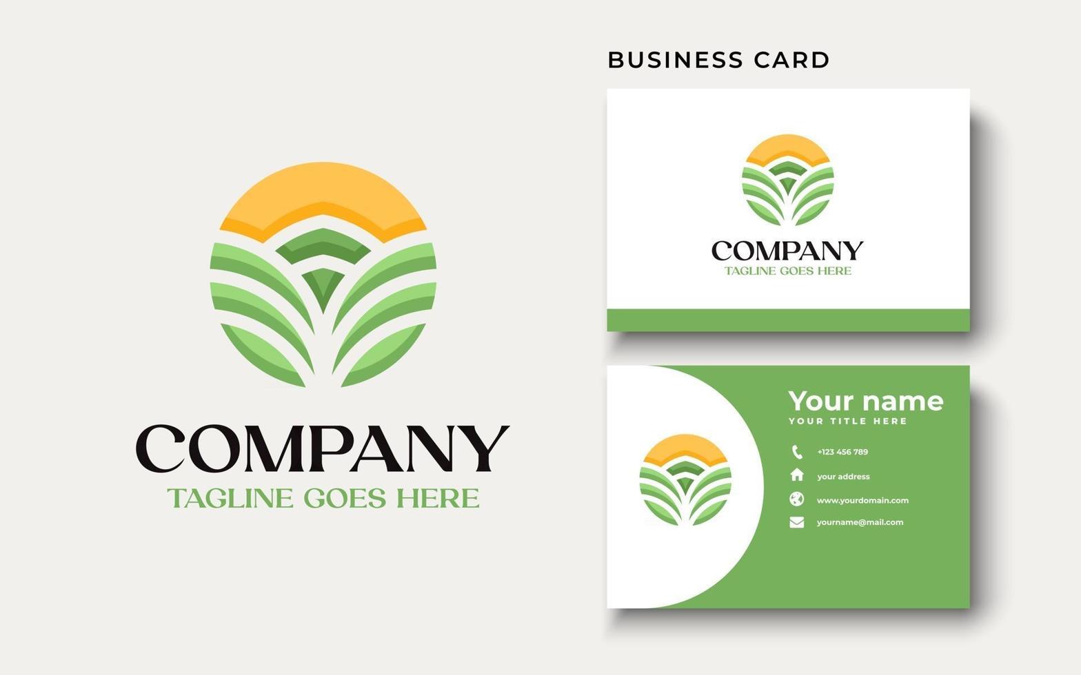 Organic logo. Farmer products emblem. Leaves and sun in a circle. vector