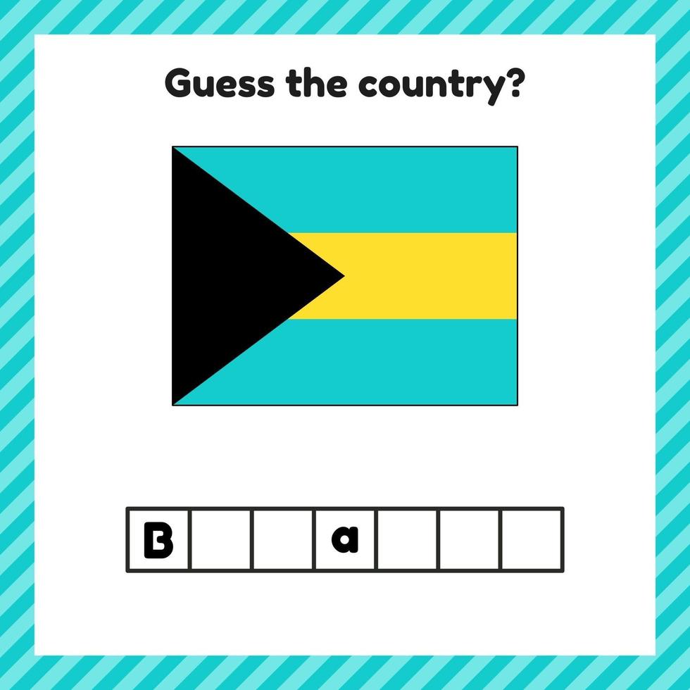 Worksheet on geography for preschool and school kids. Crossword. Bahamas flag. Cuess the country. vector