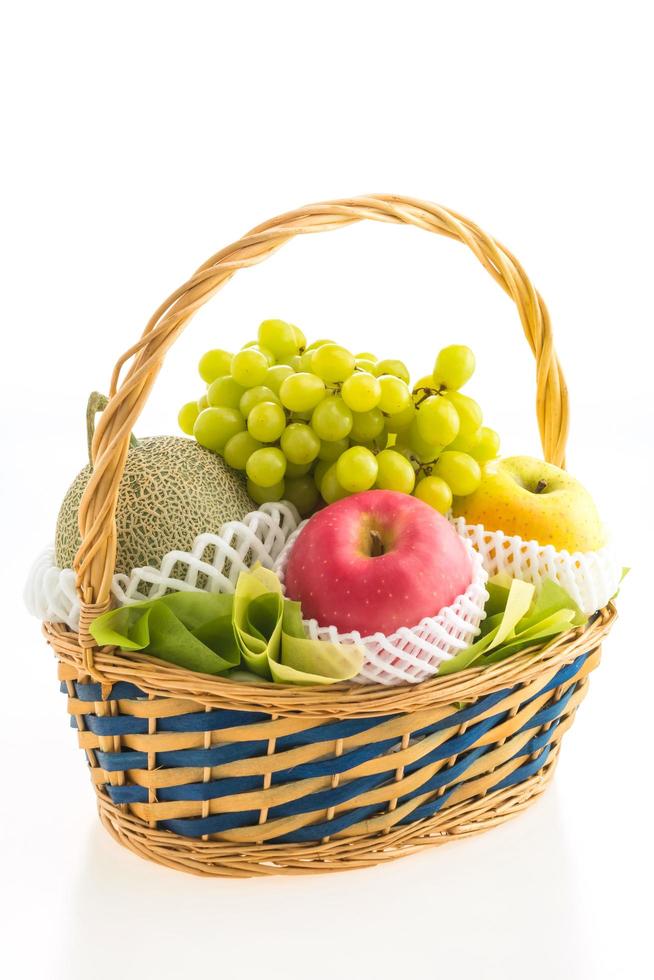 Fruits basket on white photo