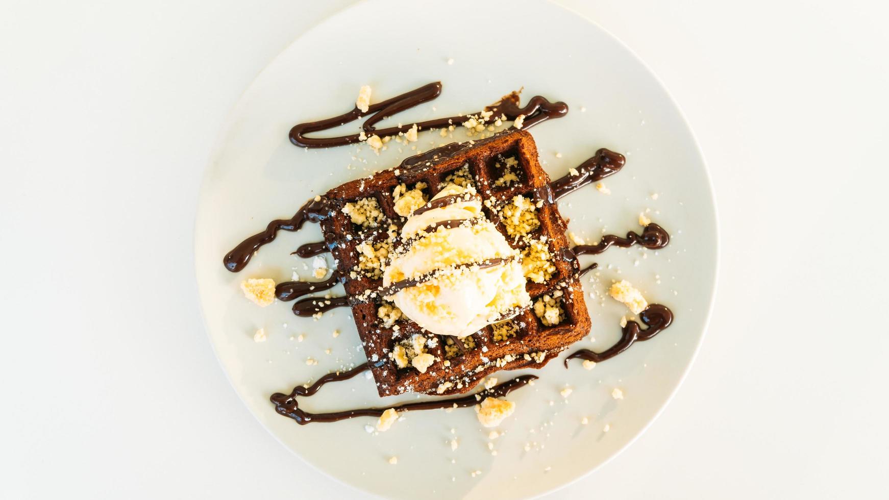 Sweet dessert Chocolate waffle with ice cream photo