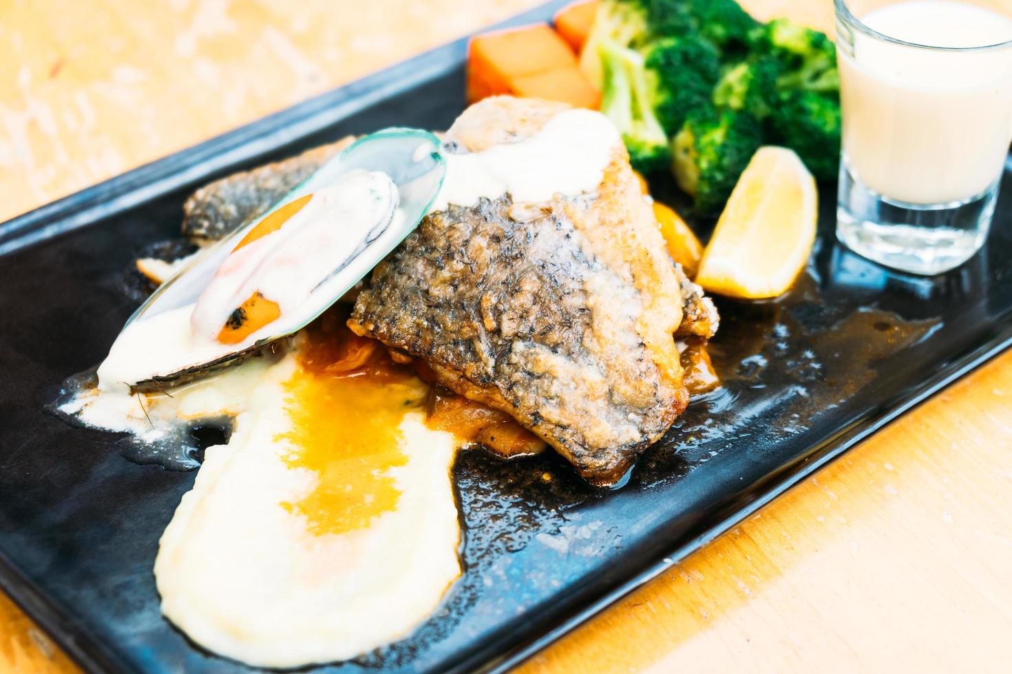 Sea bass and mussel steak photo