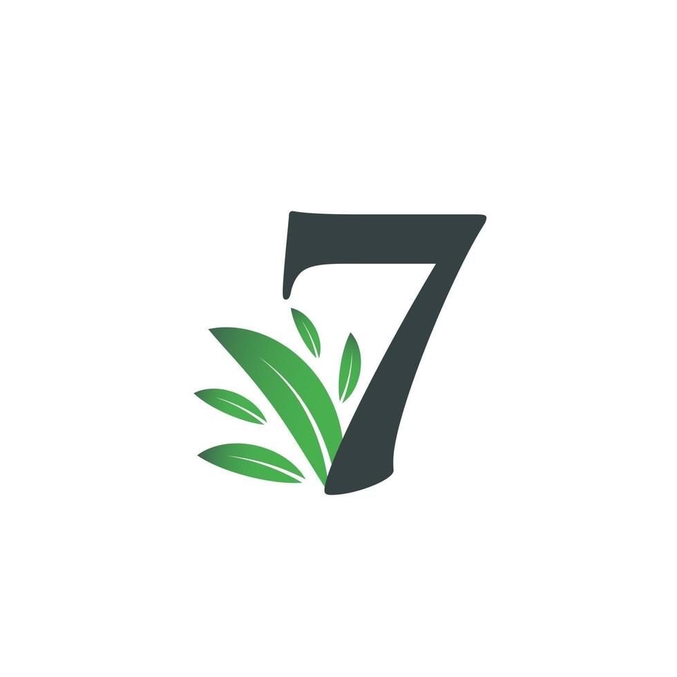 Number Seven logo with green leaves. Natural number 7 logo. vector