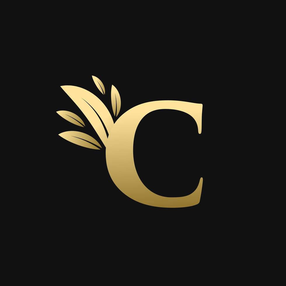 Golden Initial Letter C Leaf Logo vector