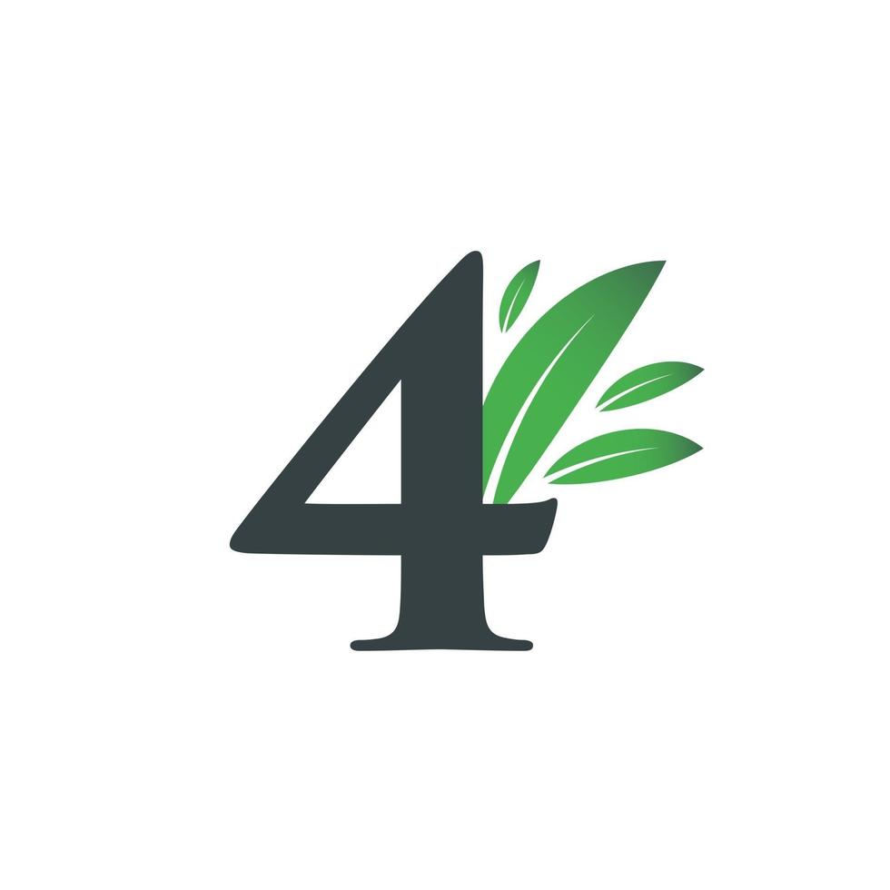 Number Four logo with green leaves. Natural number 4 logo. vector