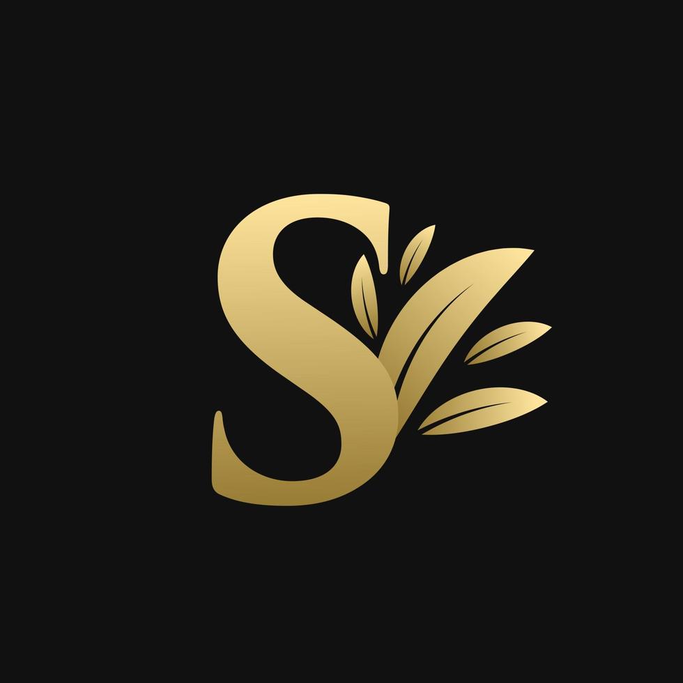 Golden Initial Letter S Leaf Logo vector