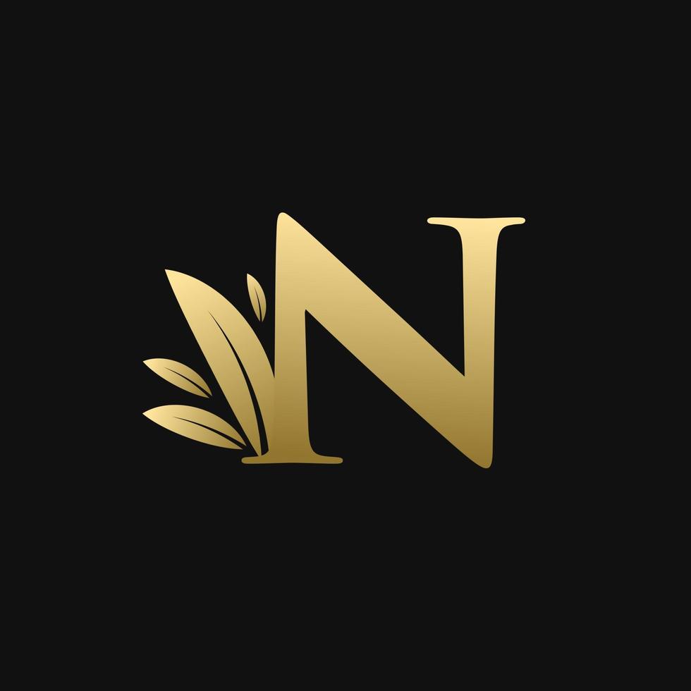 Golden Initial Letter N Leaf Logo vector