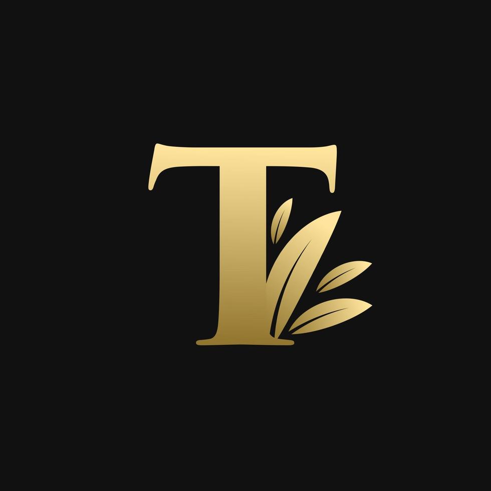 Golden Initial Letter T Leaf Logo vector