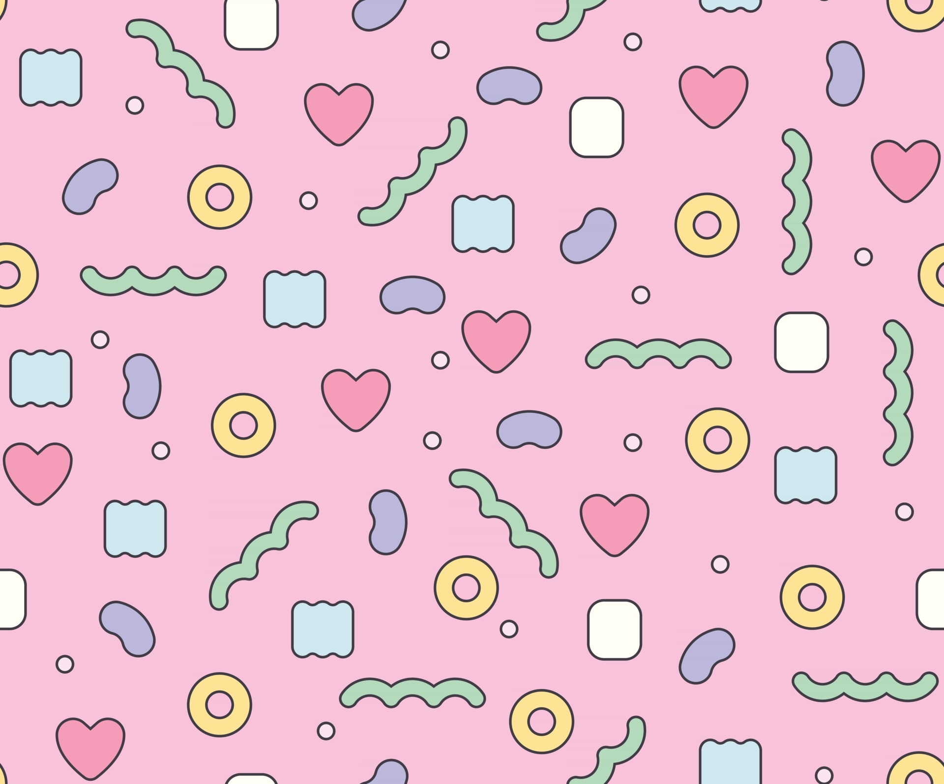 A seamless pattern with hearts and cute decoration figures freely
