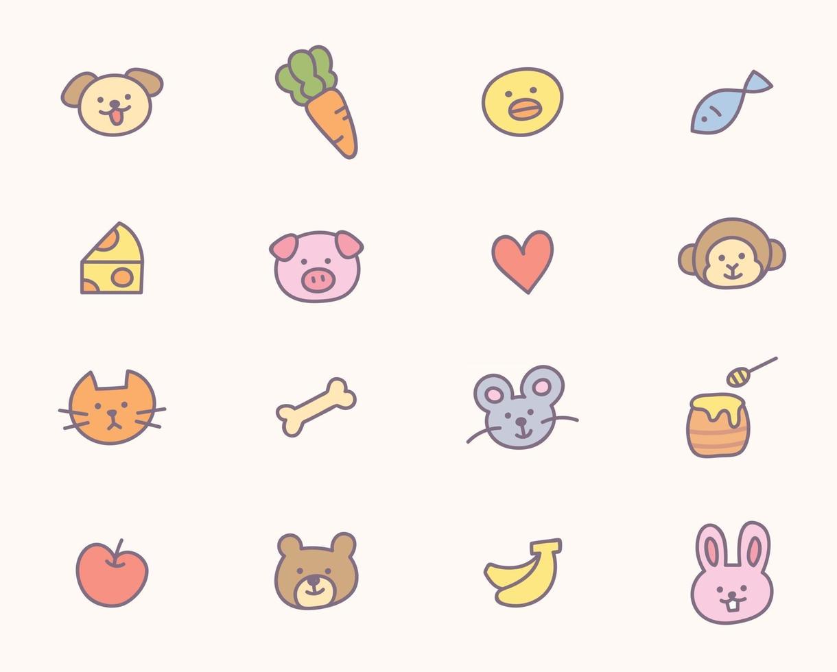 Cute animal face characters and icons. flat design style minimal vector illustration.