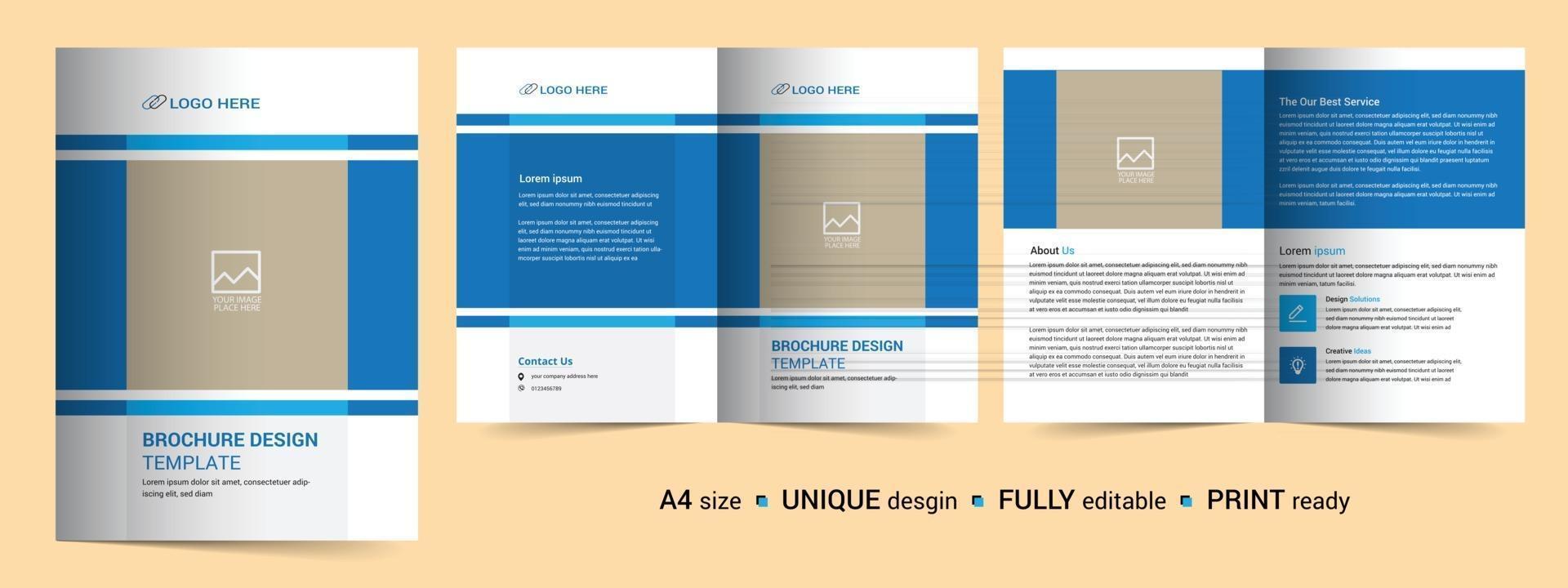 Corporate Bi-fold brochure template, catalog, booklet template and fully editable. vector