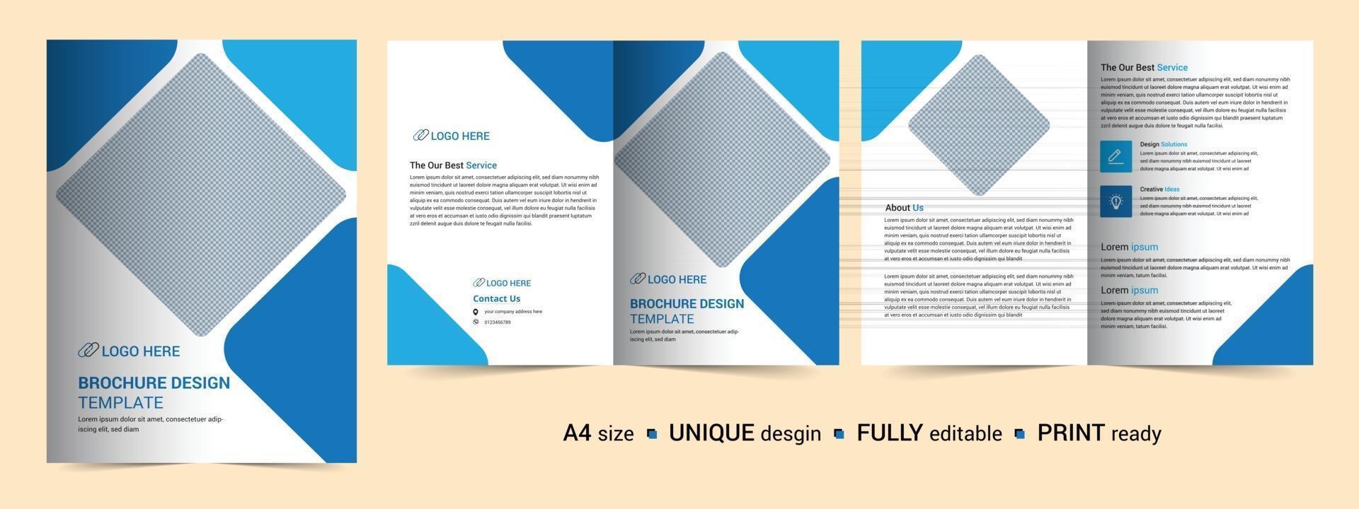 Corporate Bi-fold brochure template, catalog, booklet template and fully editable. vector