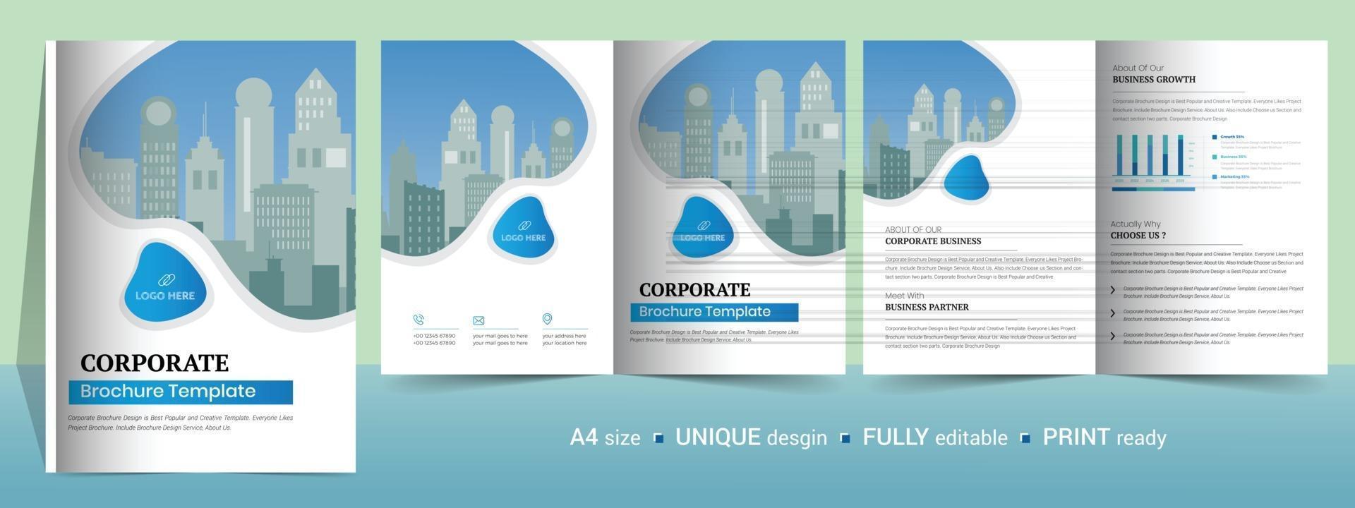 Corporate Bi-fold brochure template, catalog, booklet template and fully editable. vector