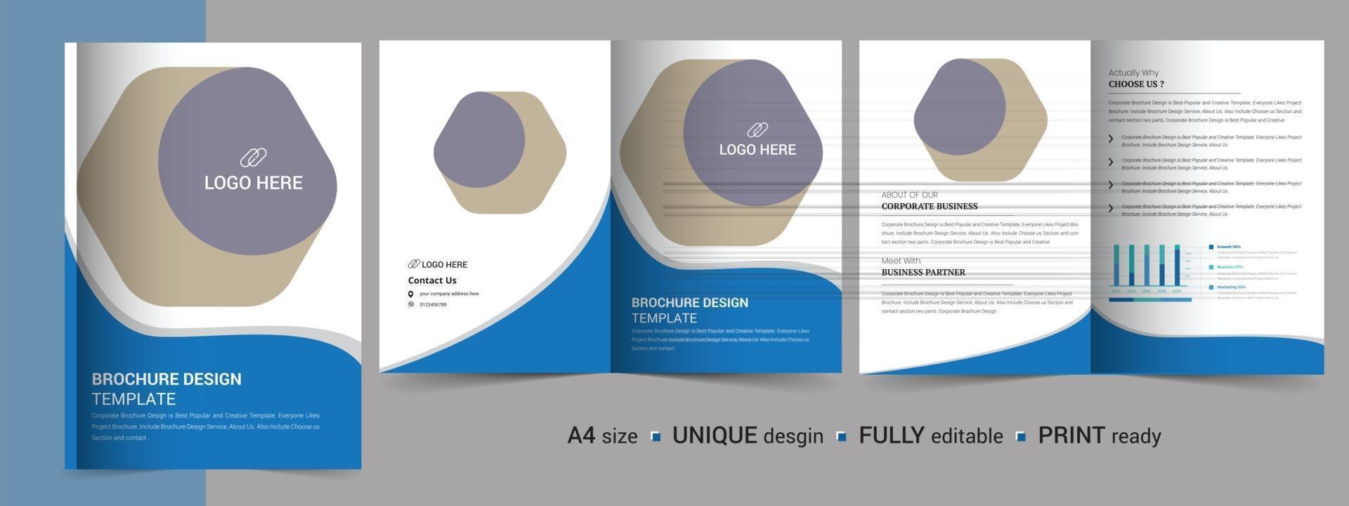 Corporate Bi-fold brochure template, catalog, booklet template and fully editable. vector