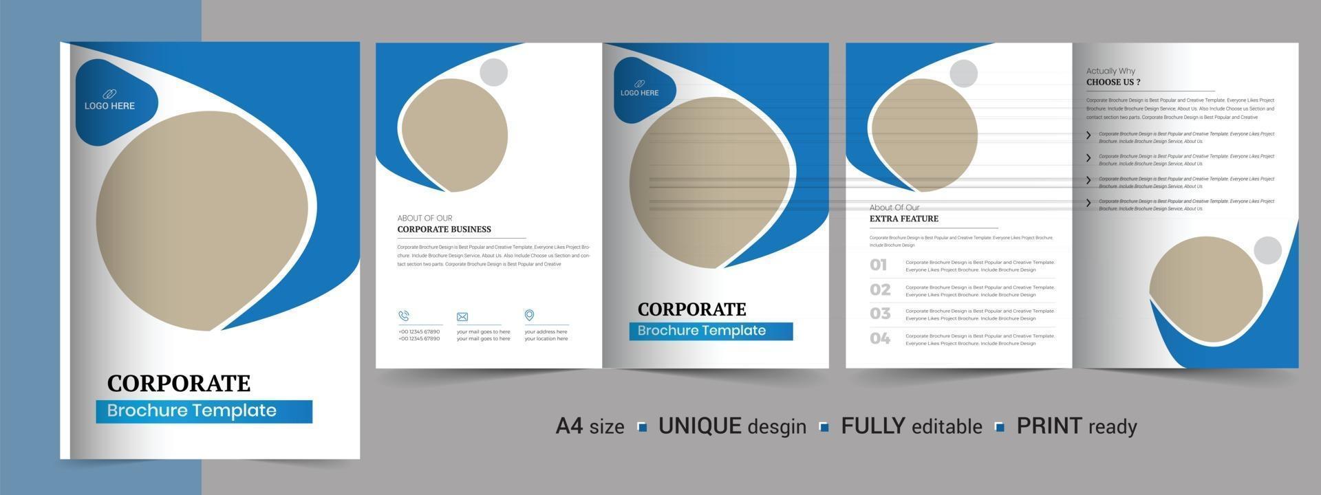 plantilla de folleto corporativo bi-fold, catálogo, plantilla de folleto y totalmente editable. vector