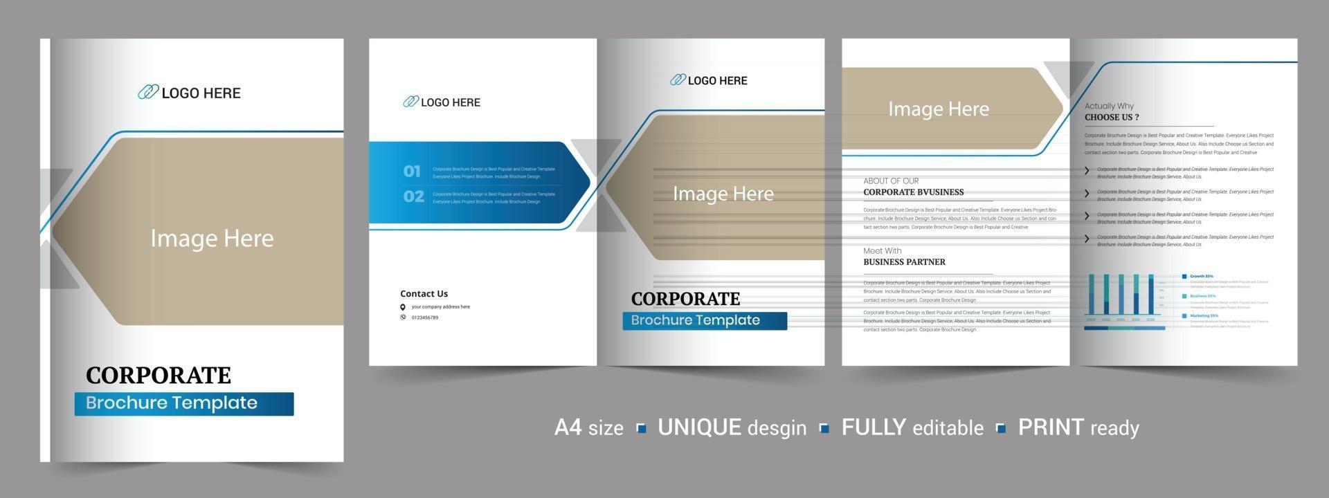 plantilla de folleto corporativo bi-fold, catálogo, plantilla de folleto y totalmente editable. vector