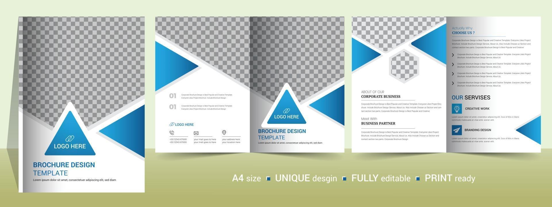 Corporate Bi-fold brochure template, catalog, booklet template and fully editable. vector