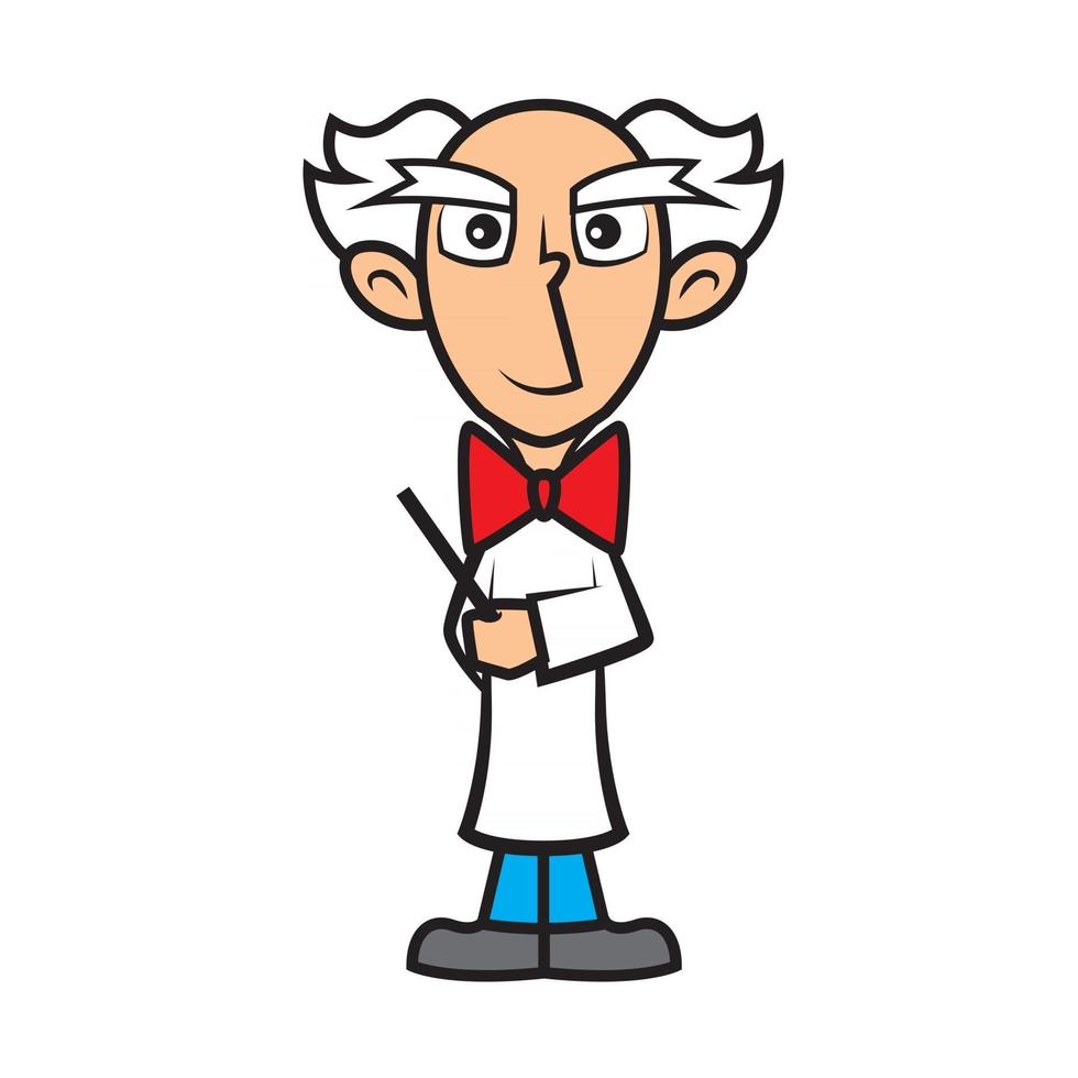 White hair Professor with red bowtie holding a stick vector