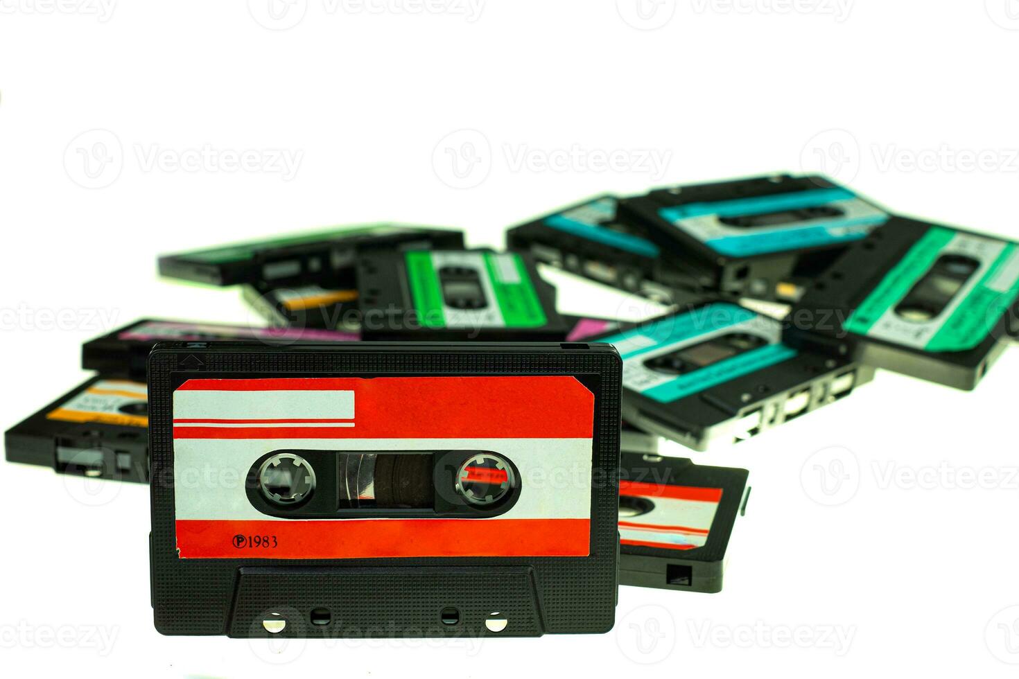 Stack vintage compact cassette tape photo