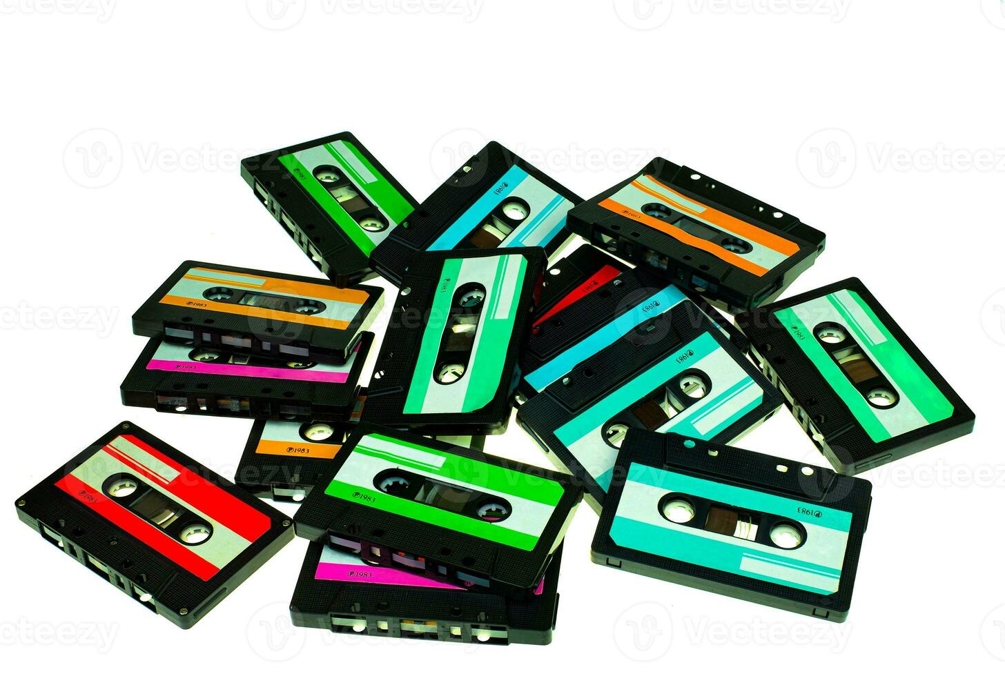 Stack vintage compact cassette tape photo