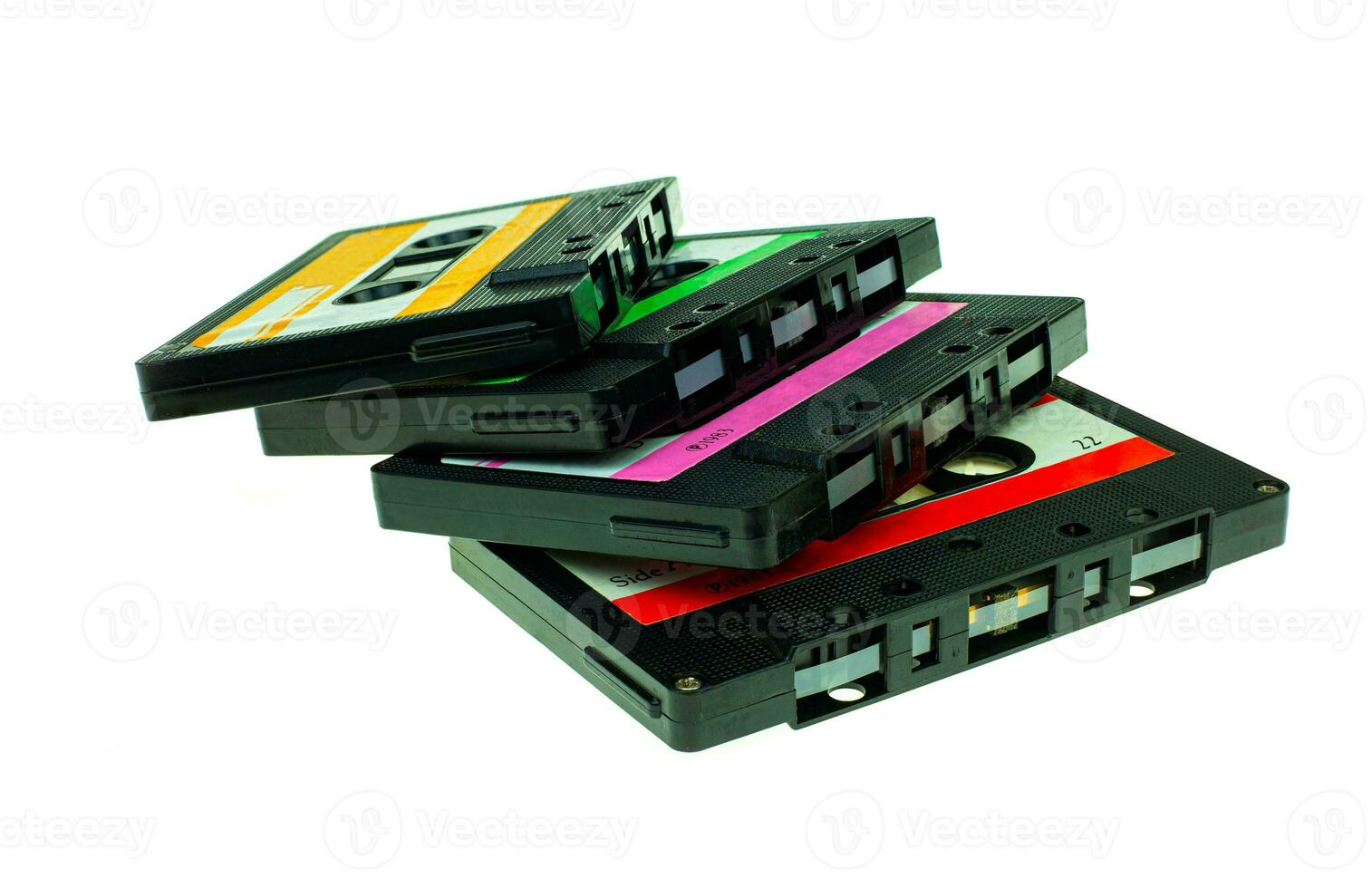 Stack vintage compact cassette tape photo