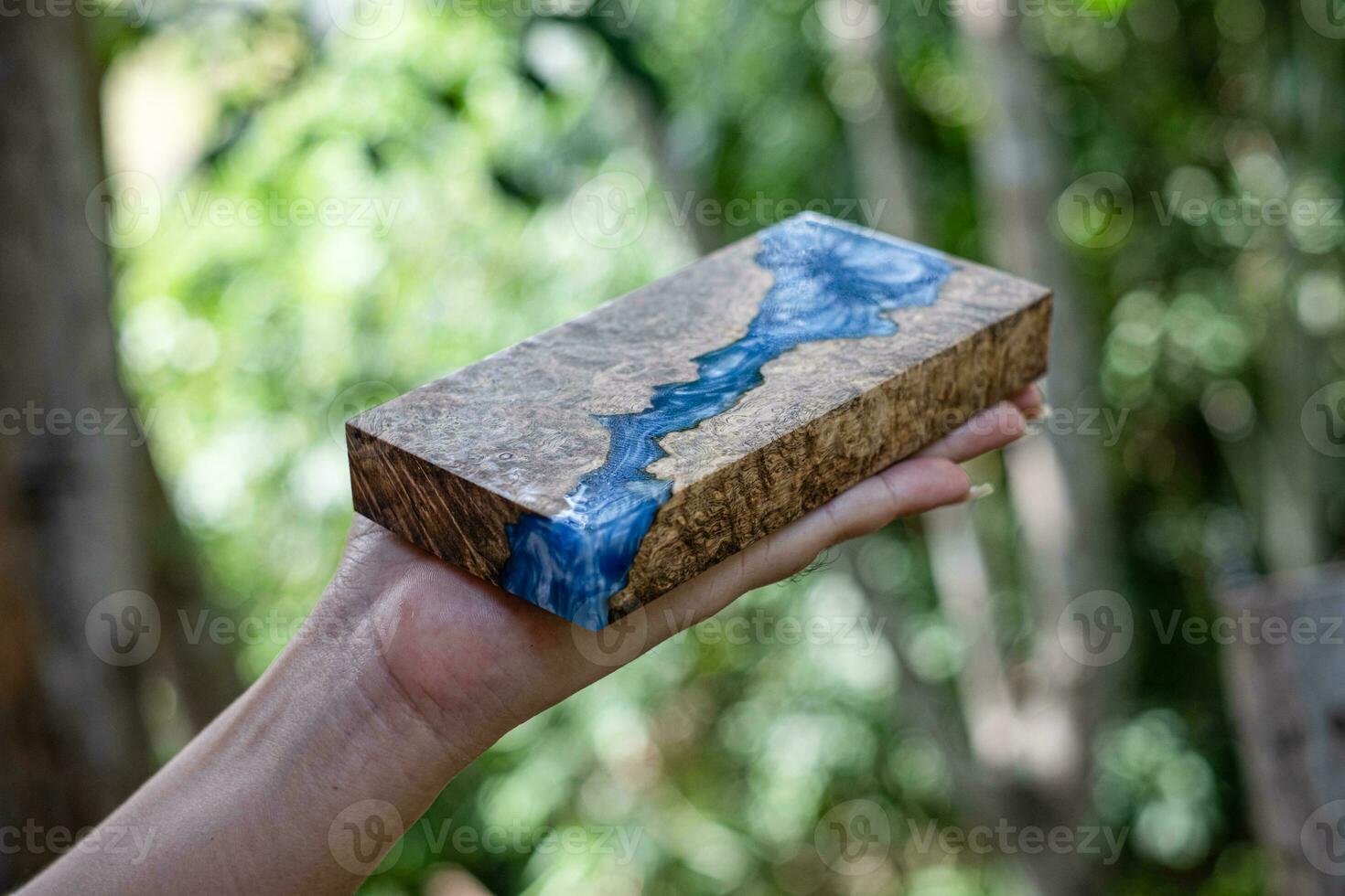 Epoxy resin stabilizing burl exotic wood photo