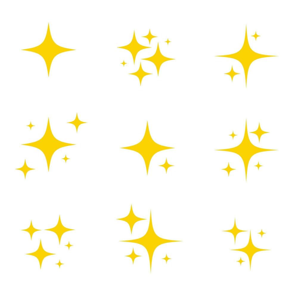 conjunto de estrellas vectoriales originales brillan fuegos artificiales, centelleo de decoración, icono de flash brillante. ilustración vectorial vector