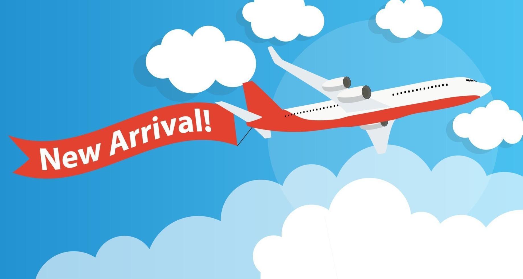 New Arrival Template Background with Airplane. Vector Illustration
