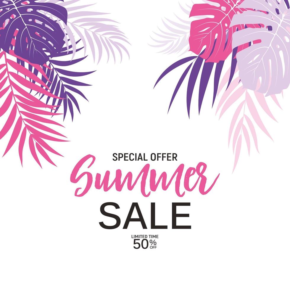 Abstract Summer Sale Background with palm leaves. Vector Illustration