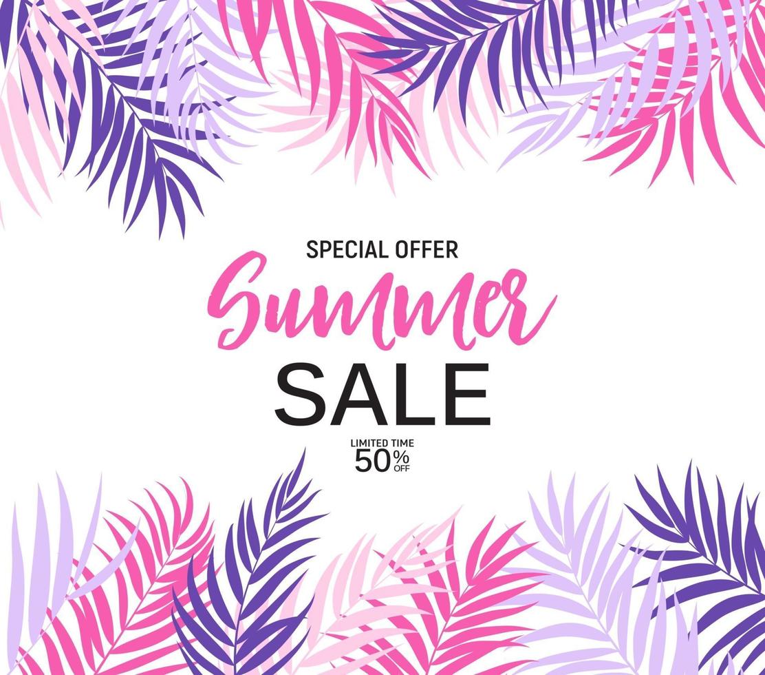 Abstract Summer Sale Background with palm leaves. Vector Illustration