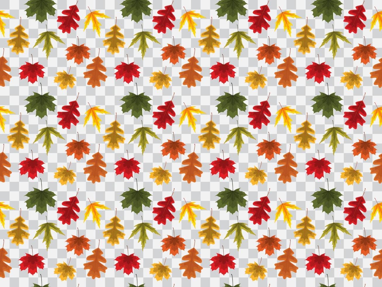 Autumn Leaves Seamless Pattern on Transparent Background Vector Illustration