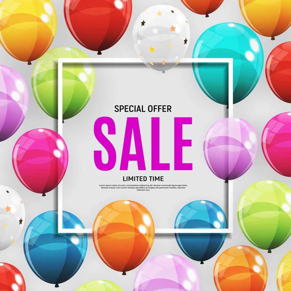 Abstract Designs Sale Banner Template with Balloons. Vector Illustration