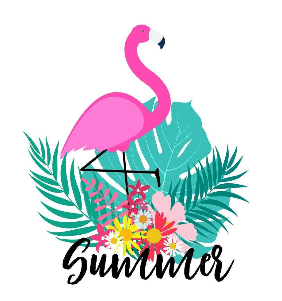 Cute Pink Flamingo Summer Background Vector Illustration