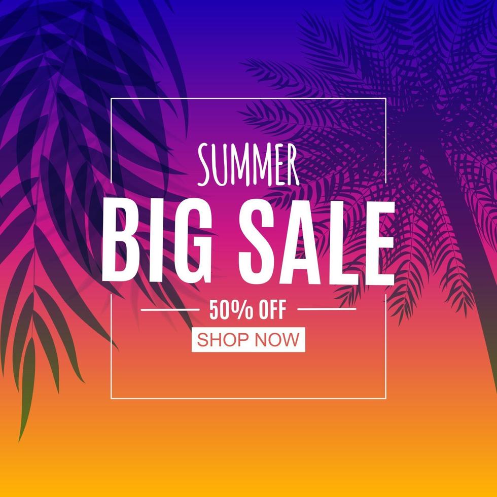 Abstract Summer Sale Background with Palm Leaves. Vector Illustration