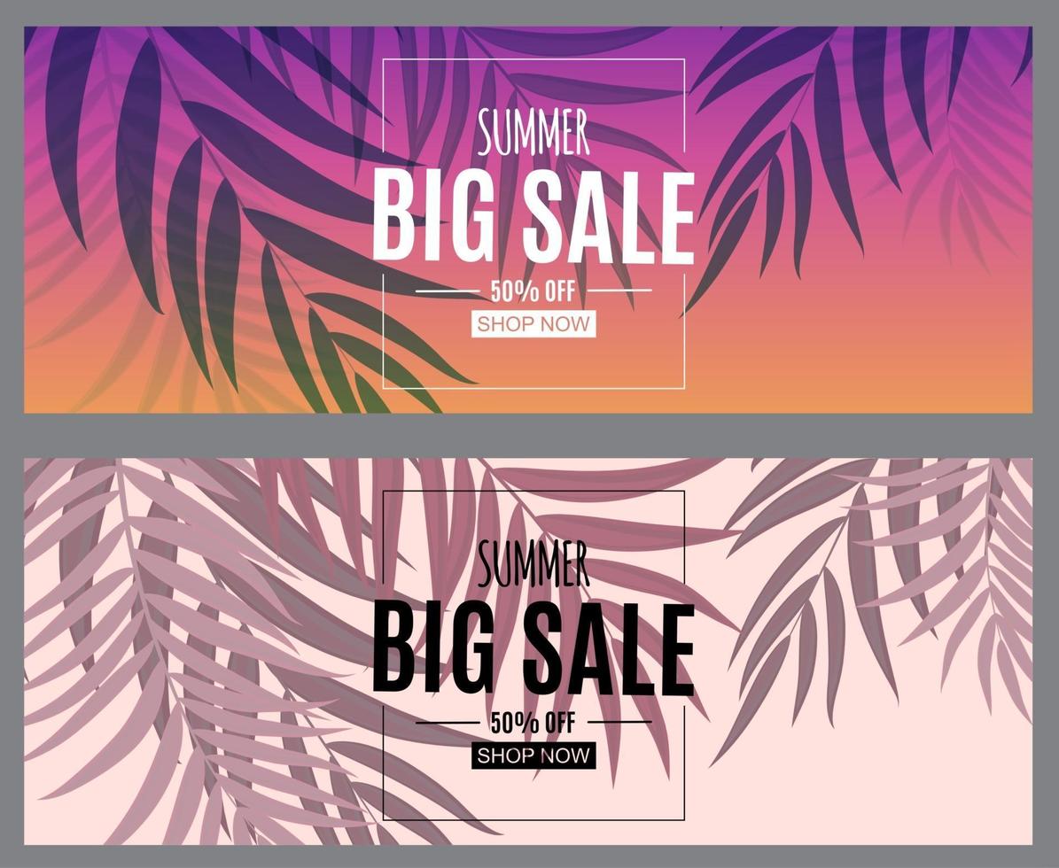 Abstract Summer Sale Background with Palm Leaves. Vector Illustration