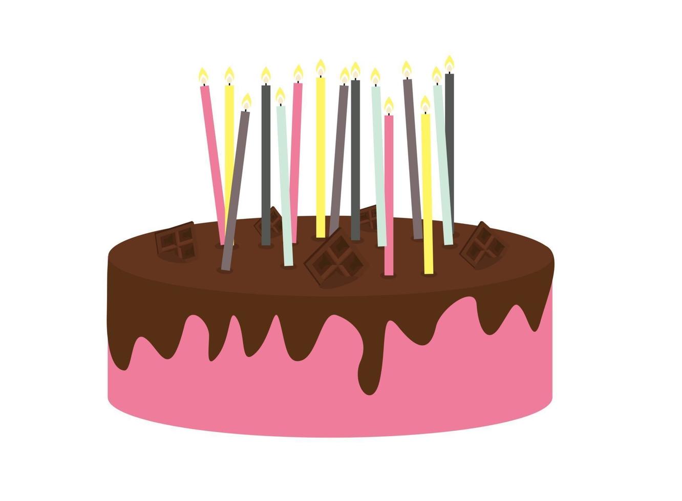 Cute Birthday Cake Icon with Candles. Design Element for Party Invitation, Congratulation. Vector Illustration EPS10