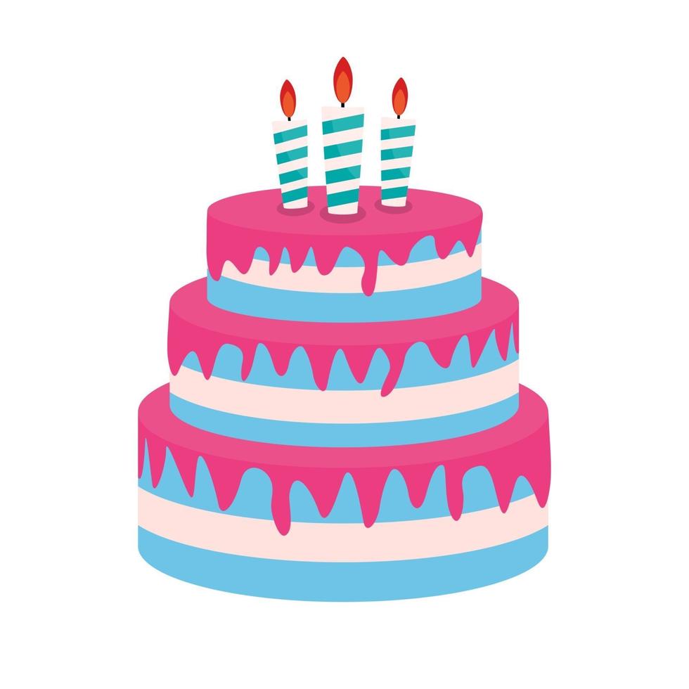 Cute Birthday Cake Icon with Candles. Design Element for Party Invitation, Congratulation. Vector Illustration EPS10