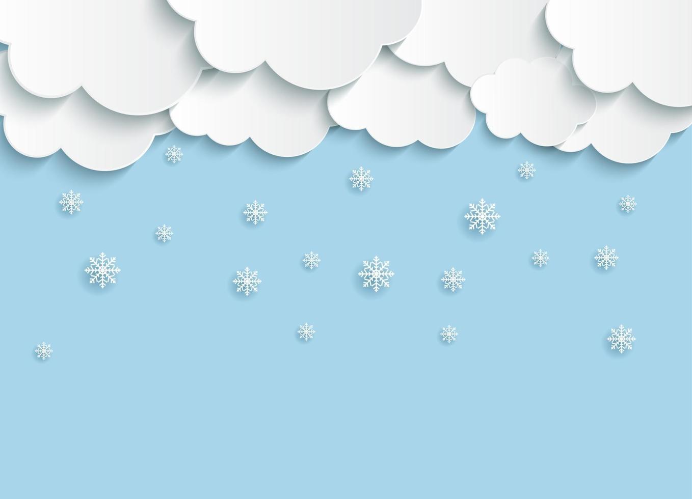 Abstract Paper Clouds with Snowflakes Vector Illustration