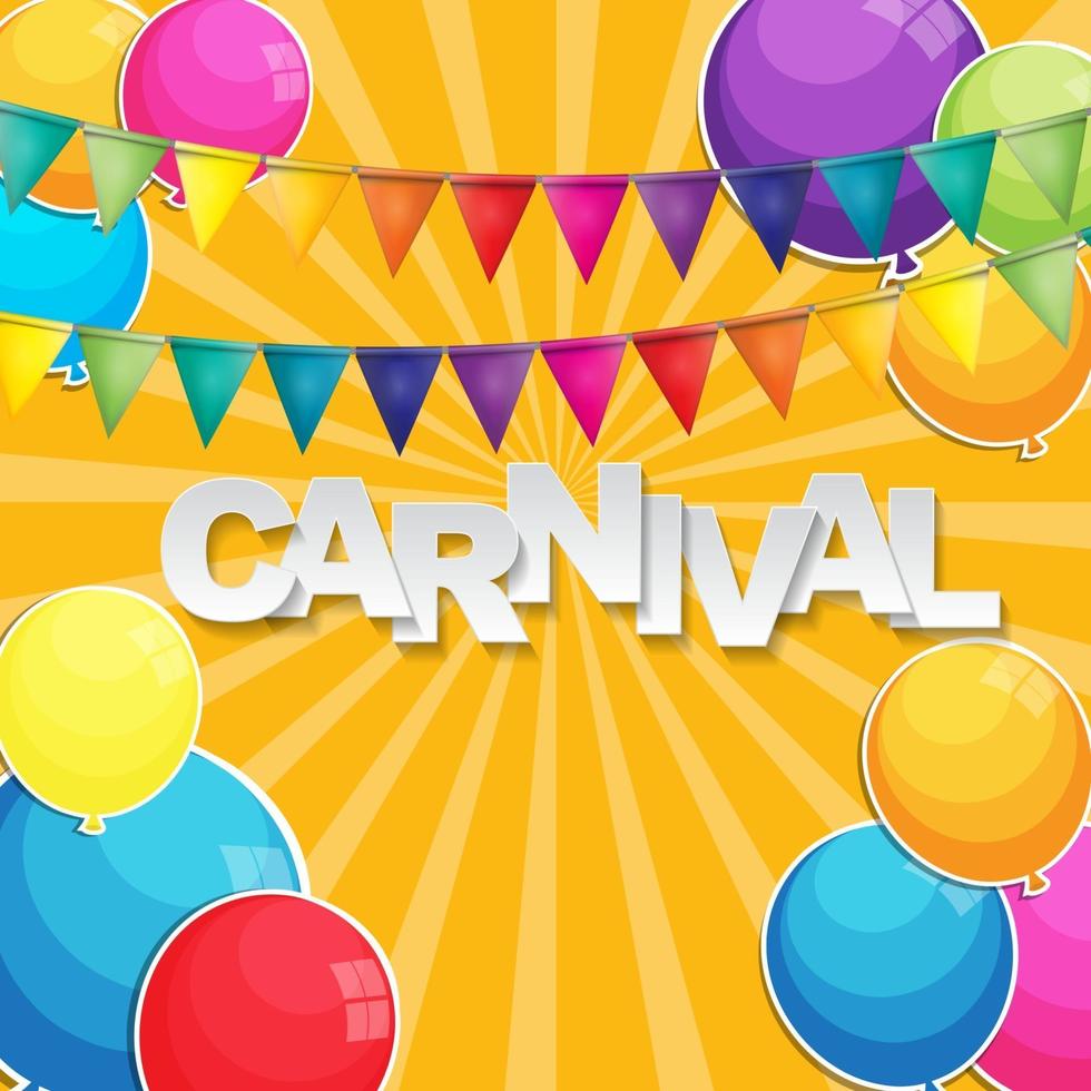 Carnival banner with bunting flags and flying balloons. Vector illustration