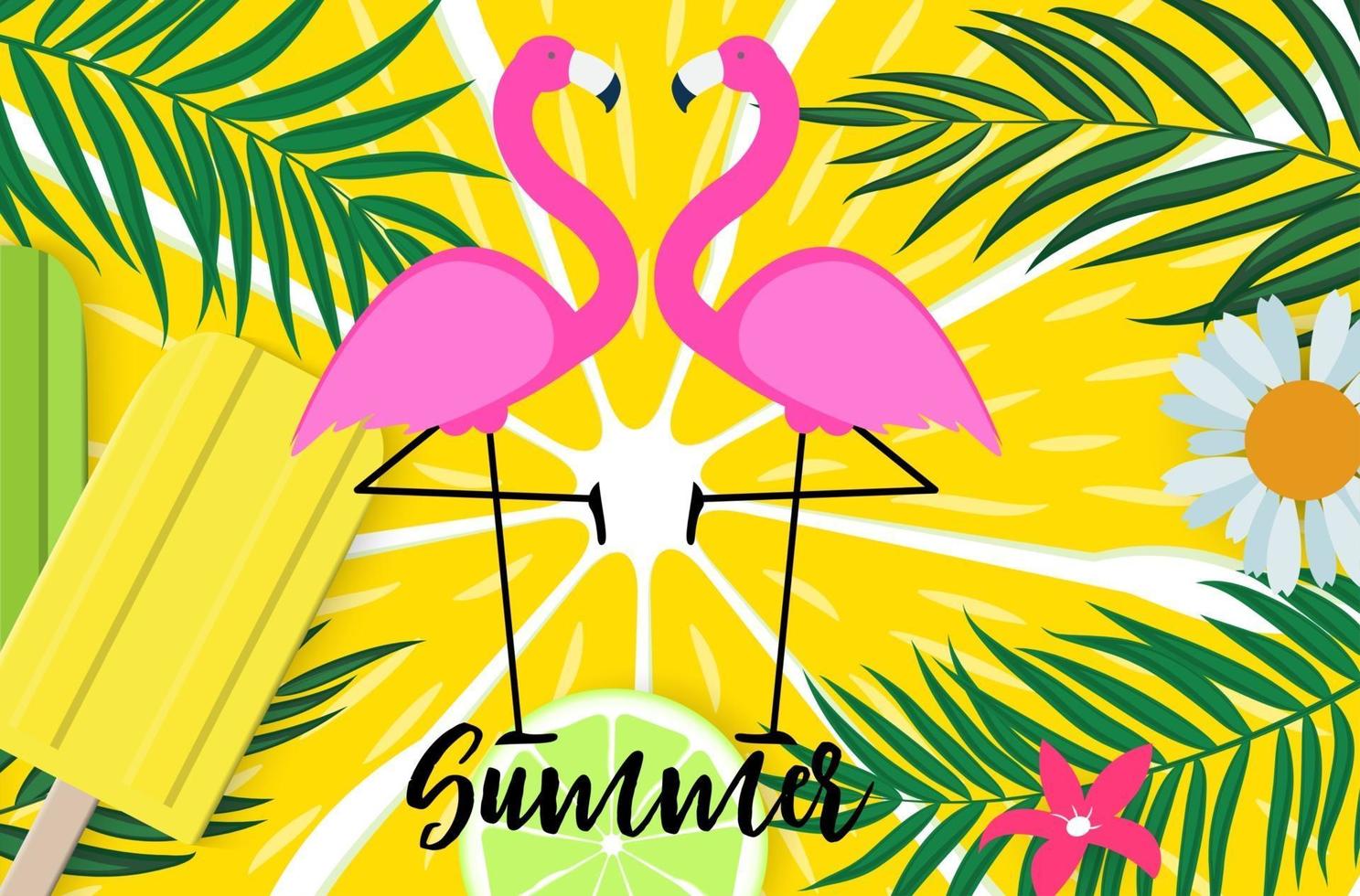 Cute Pink Flamingo Summer Background Vector Illustration