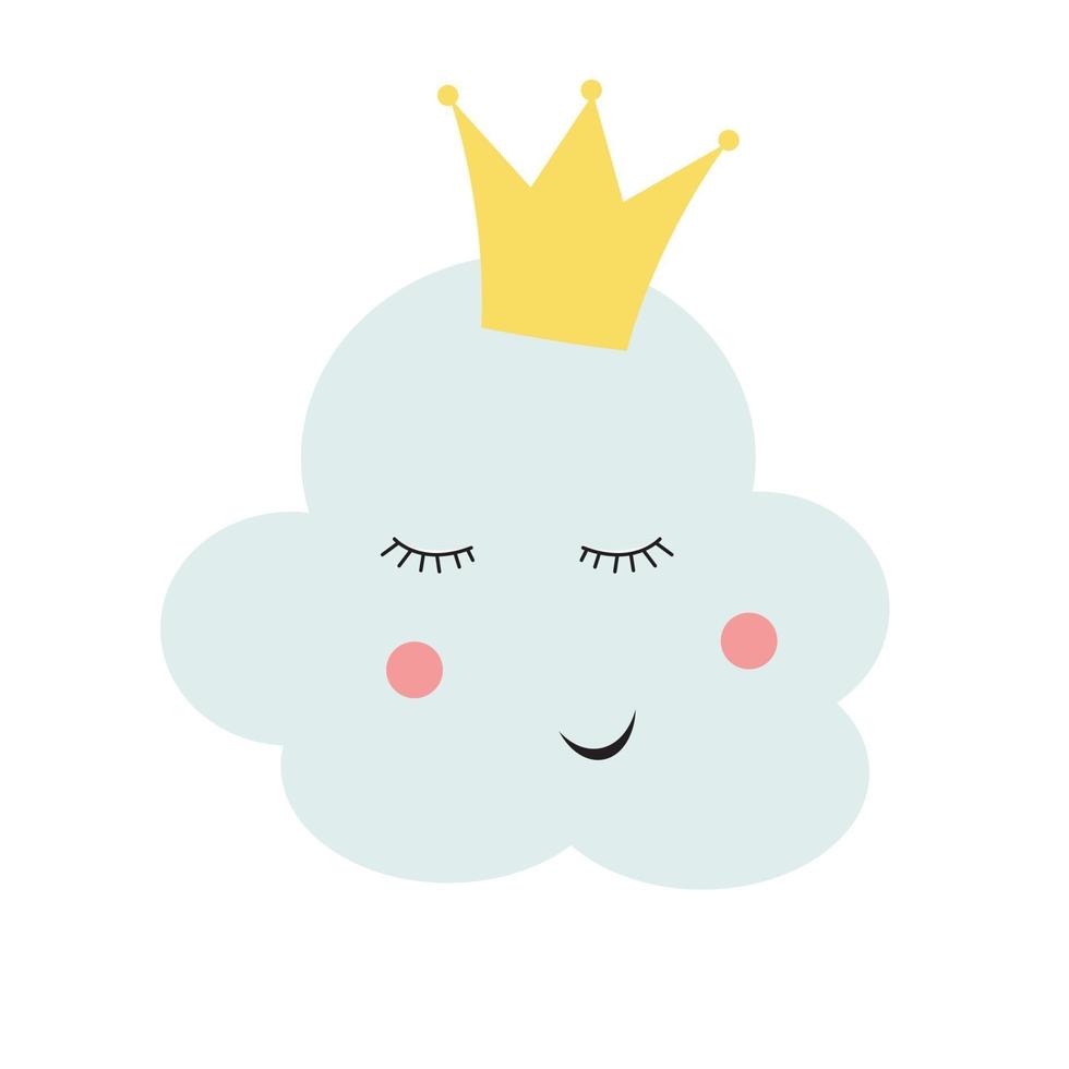 Cute Princess Cloud in Gold Crown Vector Illustration